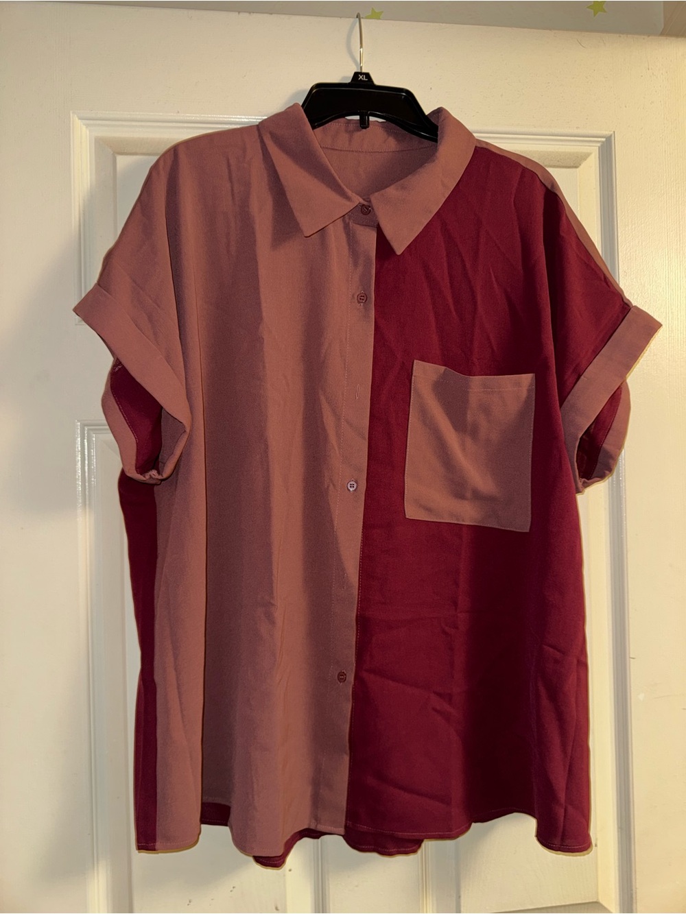 Color Block Button Down Shirt in Red & Pink Like New